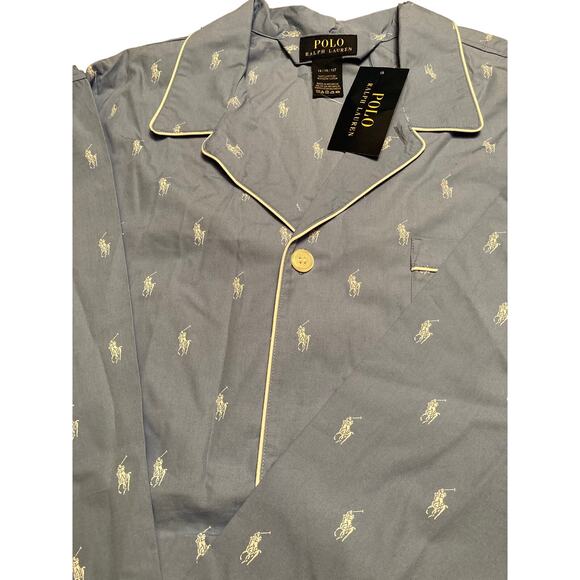 POLO RALPH LAUREN Men's All Over Polo Player Pajama Shirt Baby Blue Size 1X - Picture 2 of 5